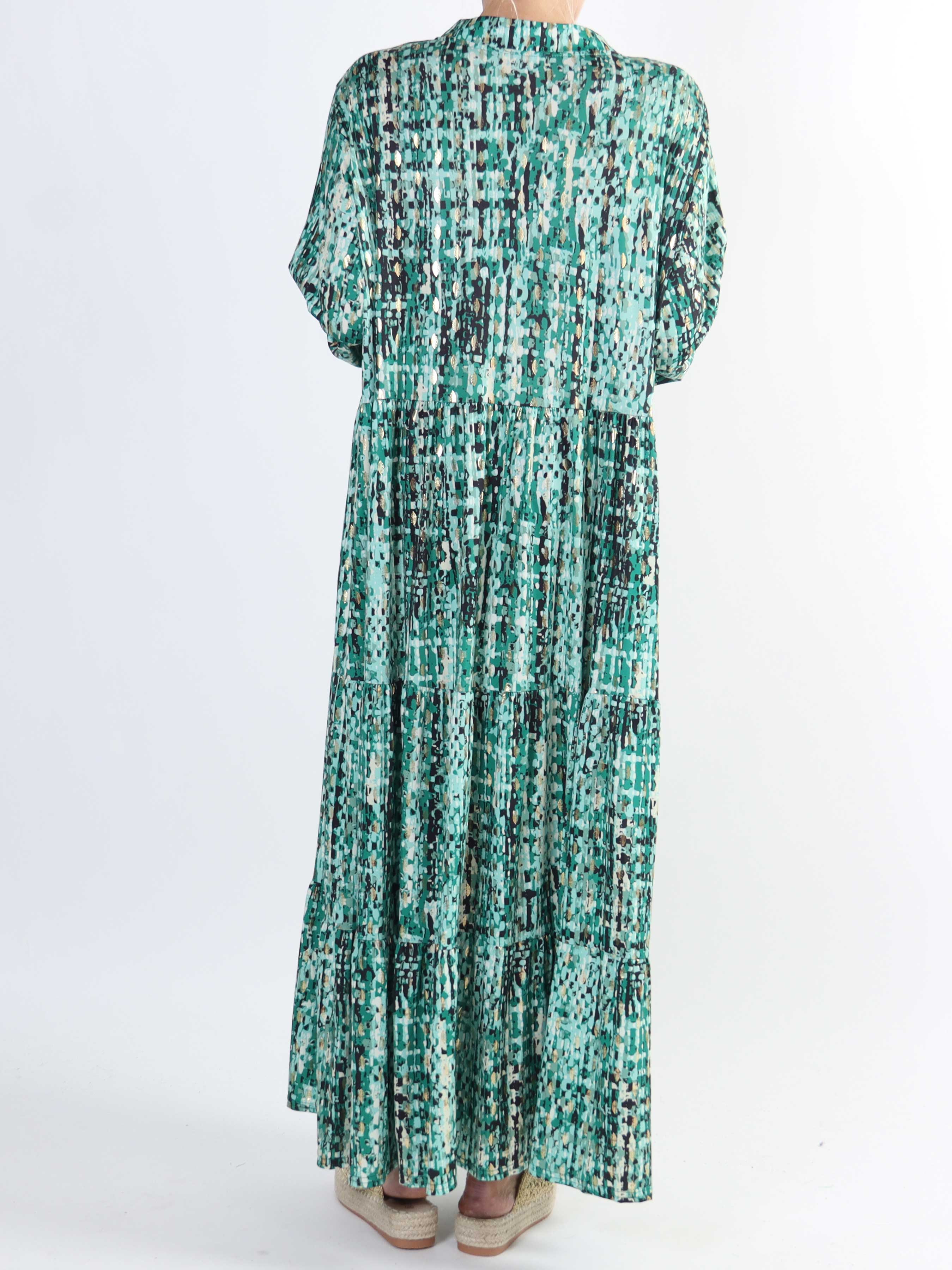 Milano Pattern - Lång mönstrad plus size klänning med lager på lager look